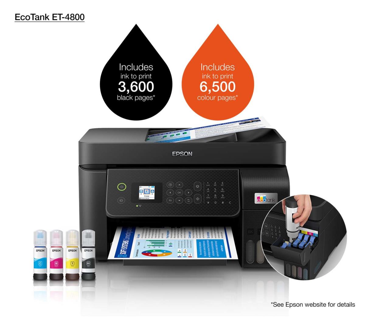 Ecotank Pro Et-4800 - Color All-in-one Printer - Inkjet - A4 - USB / Wi-Fi / Ethernet