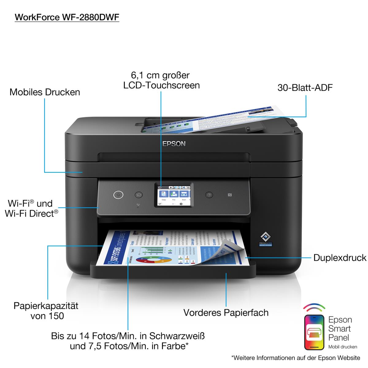 Workforce Wf-2880dwf - Color Multifunction Printer - Inkjet - A4 - Wi-Fi/ USB