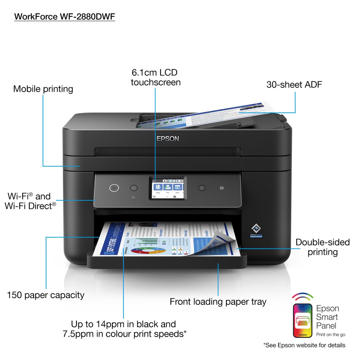 Workforce Wf-2880dwf - Color Multifunction Printer - Inkjet - A4 - Wi-Fi/ USB