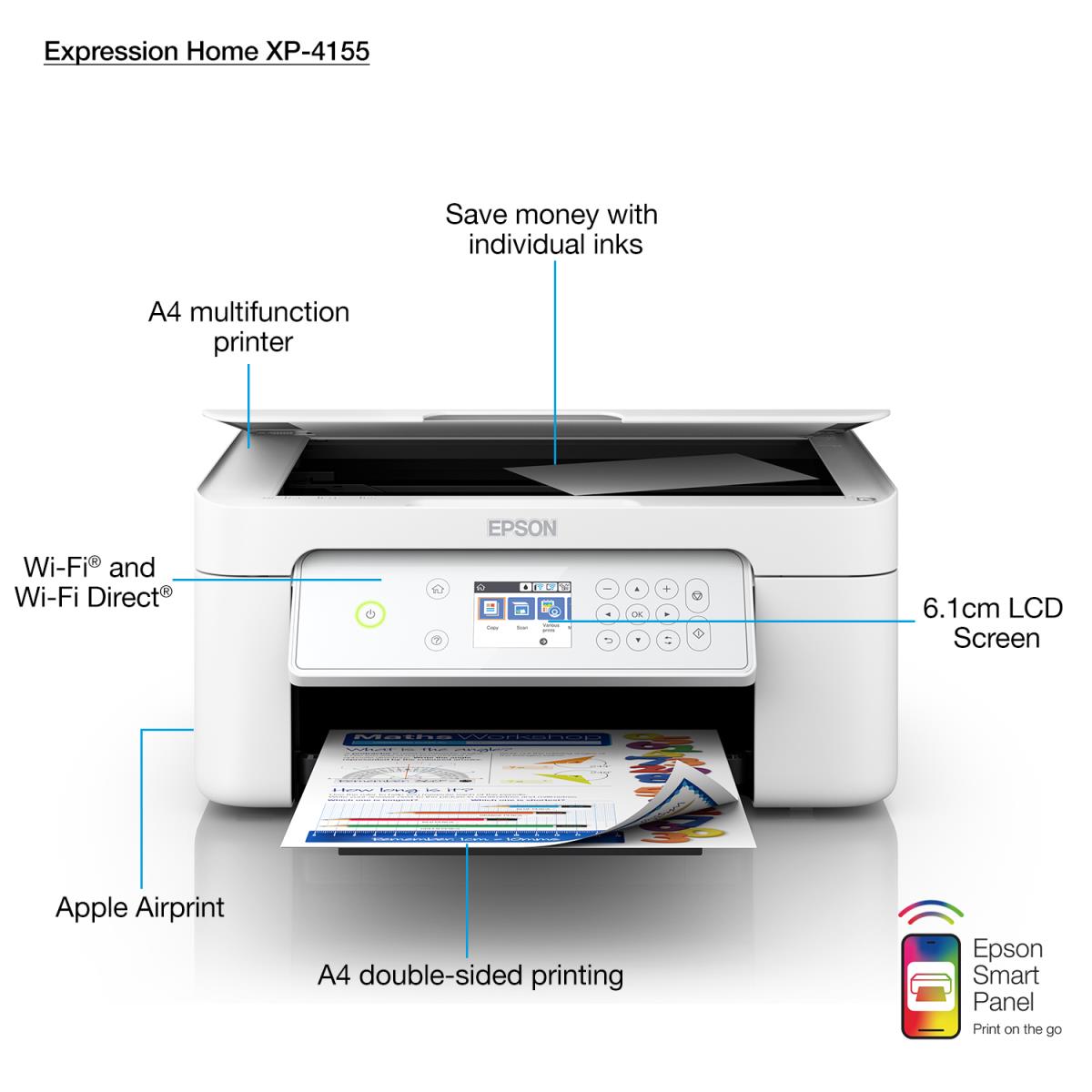 Expression Home Xp-4155 - Flexible Multifuction Printer - Inkjet - A4 - Wi-Fi / USB White