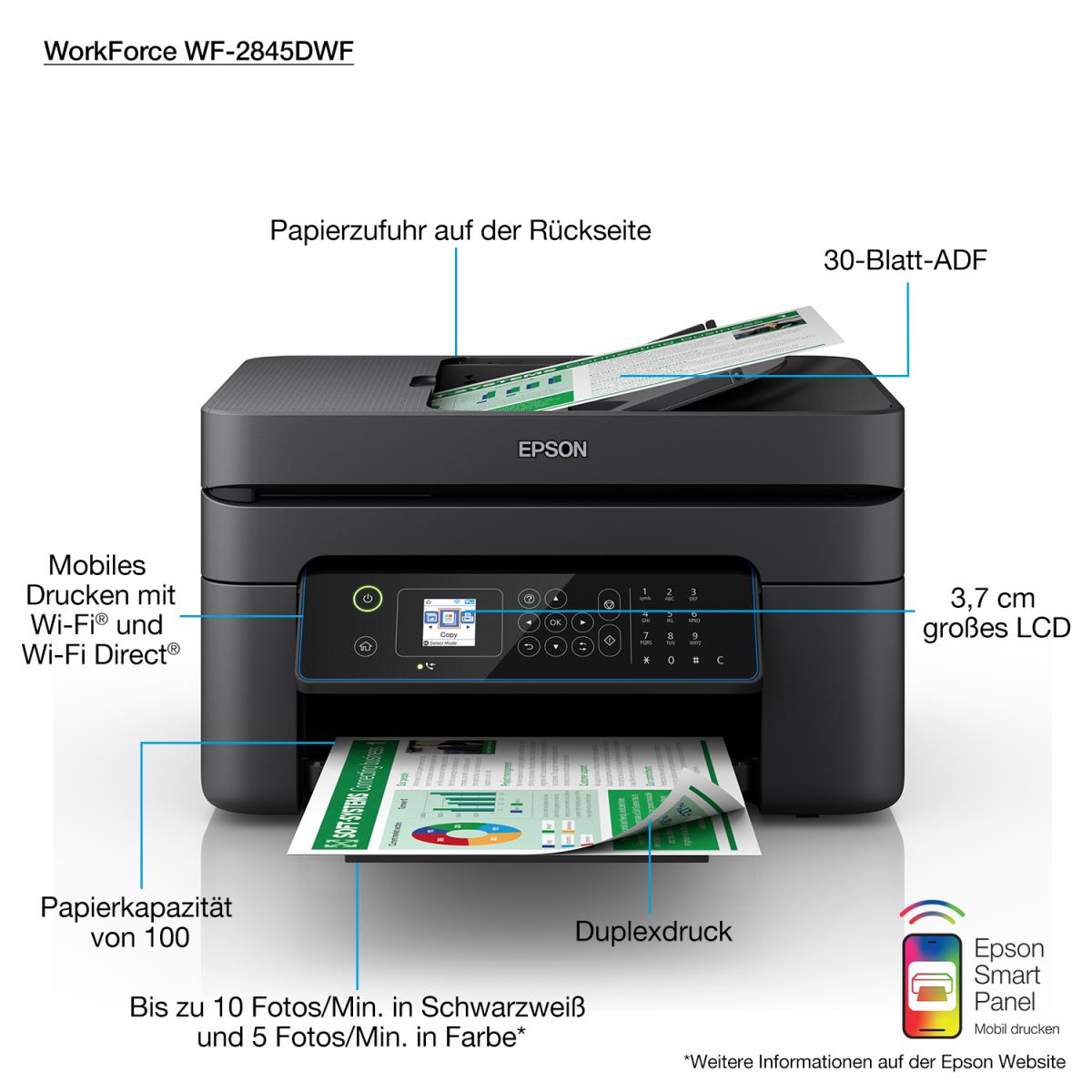 Workforce Wf-2845dwf - Color Multifunction Adf Printer  - Inkjet - A4 - Wi-Fi/ USB