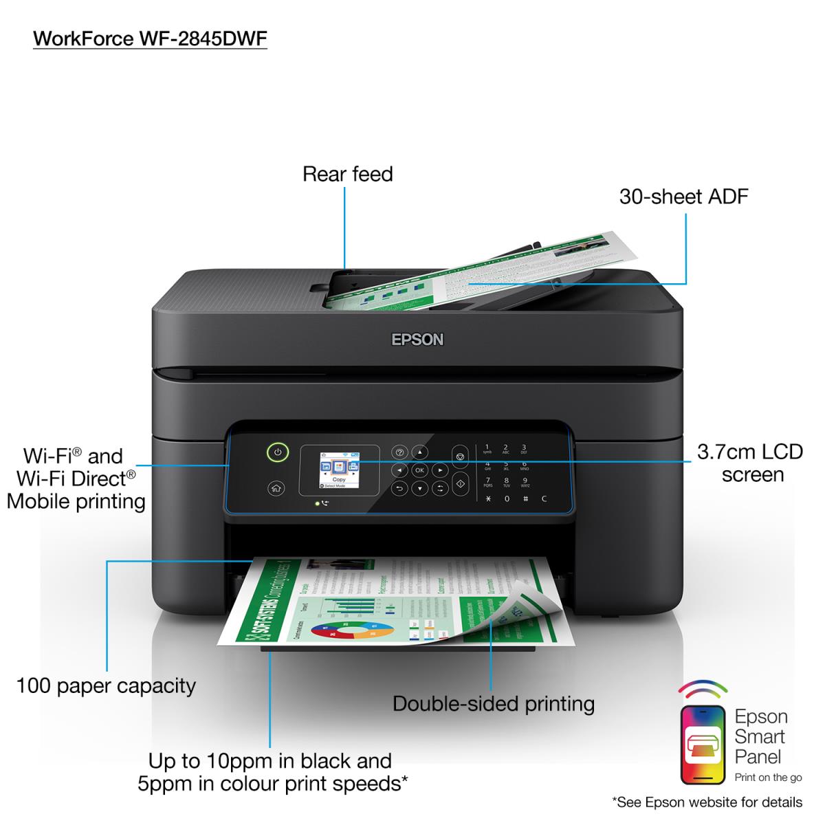 Workforce Wf-2845dwf - Color Multifunction Adf Printer  - Inkjet - A4 - Wi-Fi/ USB