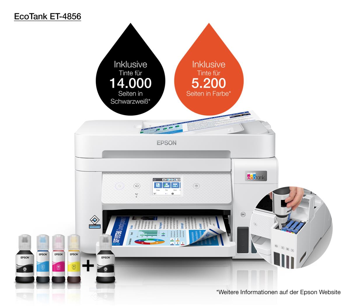 Ecotank Pro  Et-4856 - Color All-in-one Printer - Inkjet - A4 - USB / Wi-Fi / Ethernet