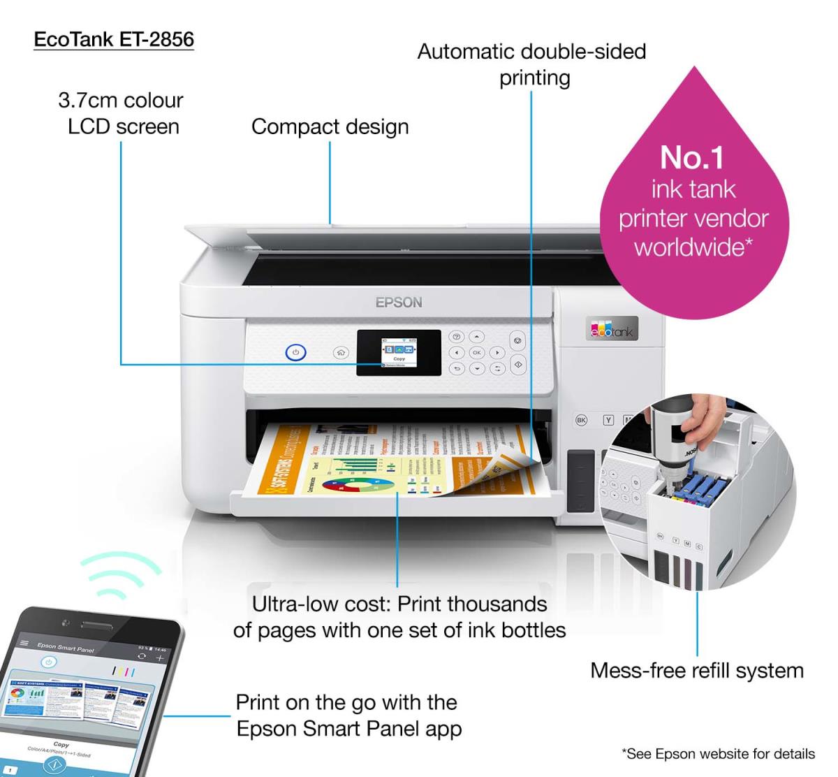 Ecotank Et-2856 - Color All-in-one Printer - Inkjet - A4 - Wi-Fi/ USB