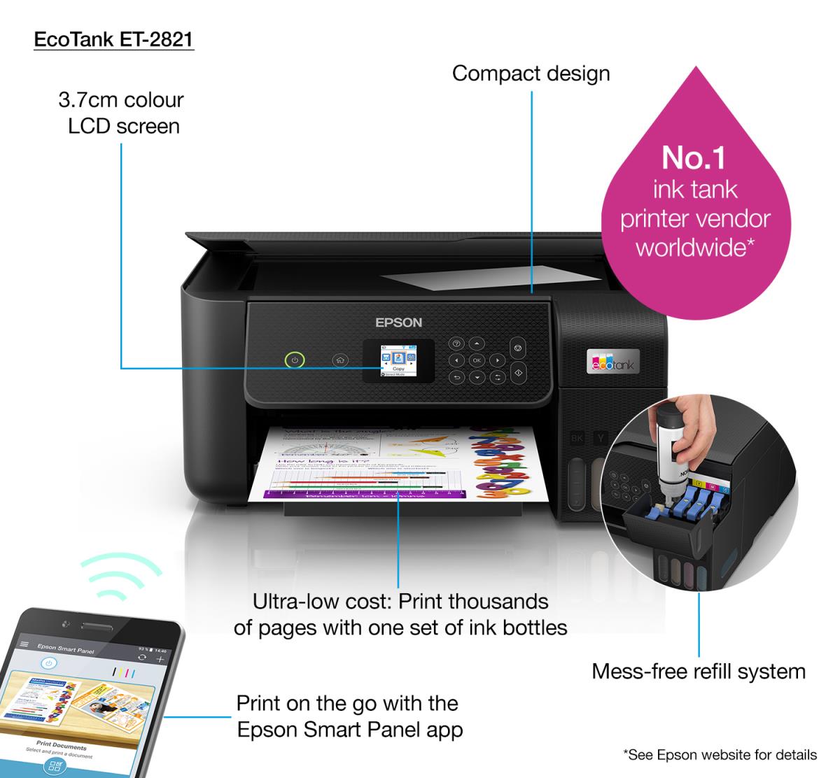 Ecotank Et-2821 - Color All-in-one Printer - Inkjet - A4 - Wi-Fi/ USB