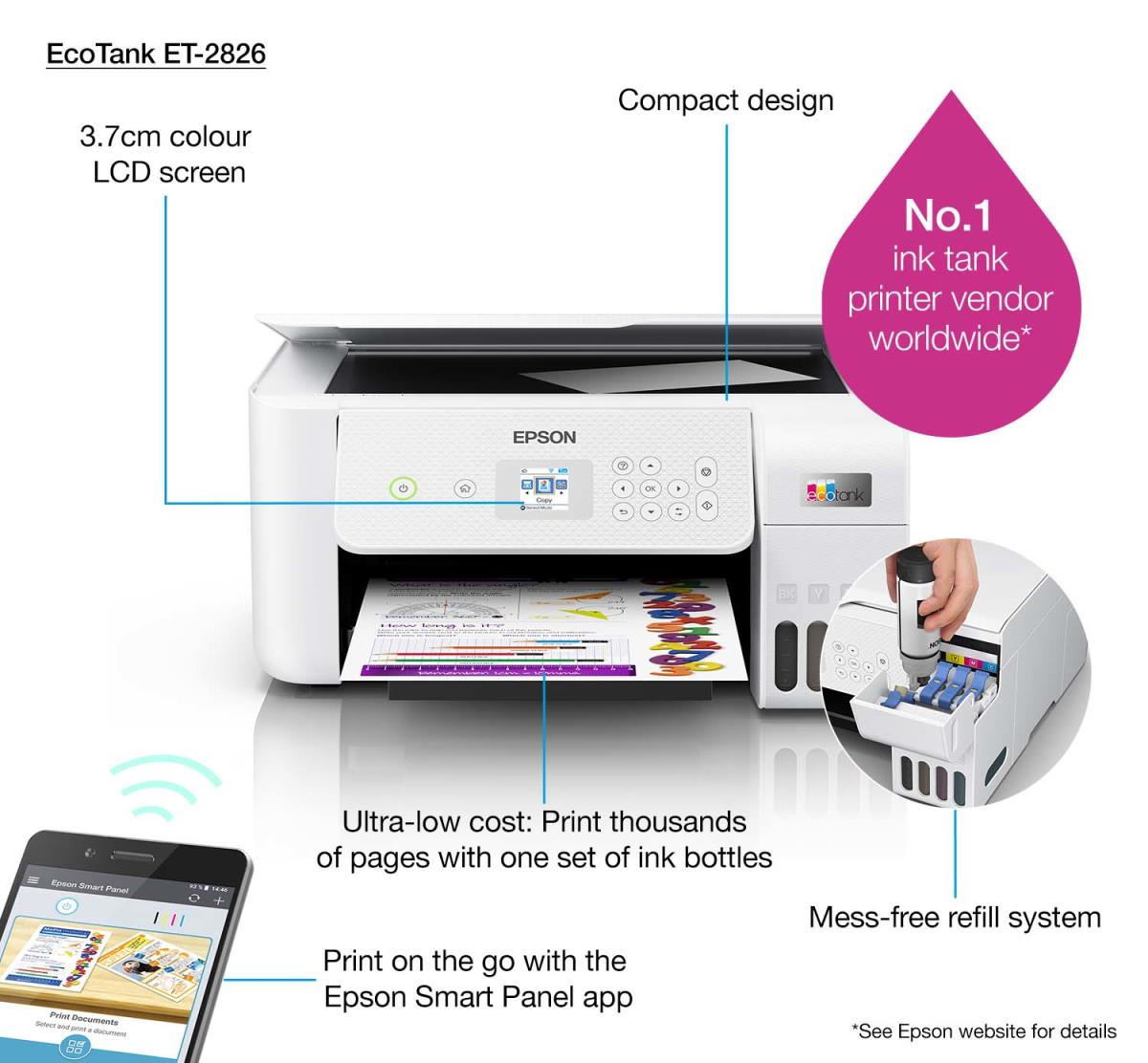 Ecotank Et-2826 - Color All-in-one Printer - Inkjet - A4 - Wi-Fi/ USB