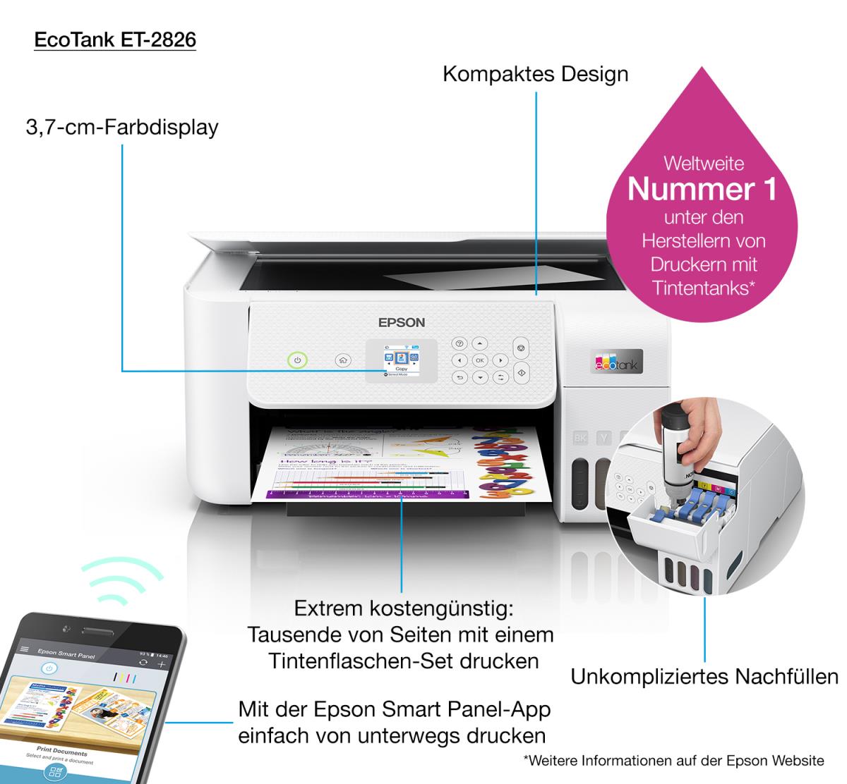 Ecotank Et-2826 - Color All-in-one Printer - Inkjet - A4 - Wi-Fi/ USB