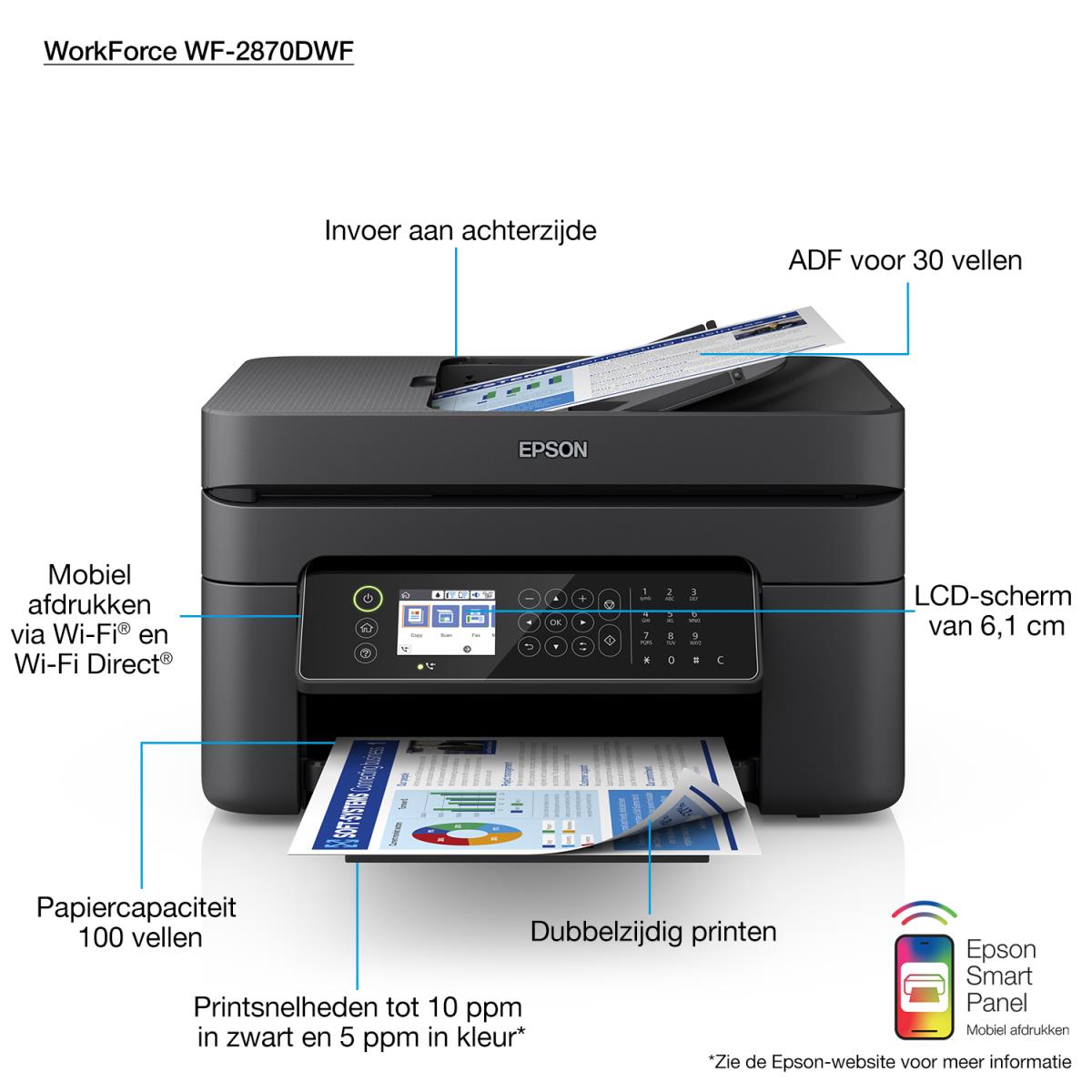 Workforce Wf-2870dwf - Color Multifunction Printer - Inkjet - A4 - Wi-Fi/ USB/ Ethernet
