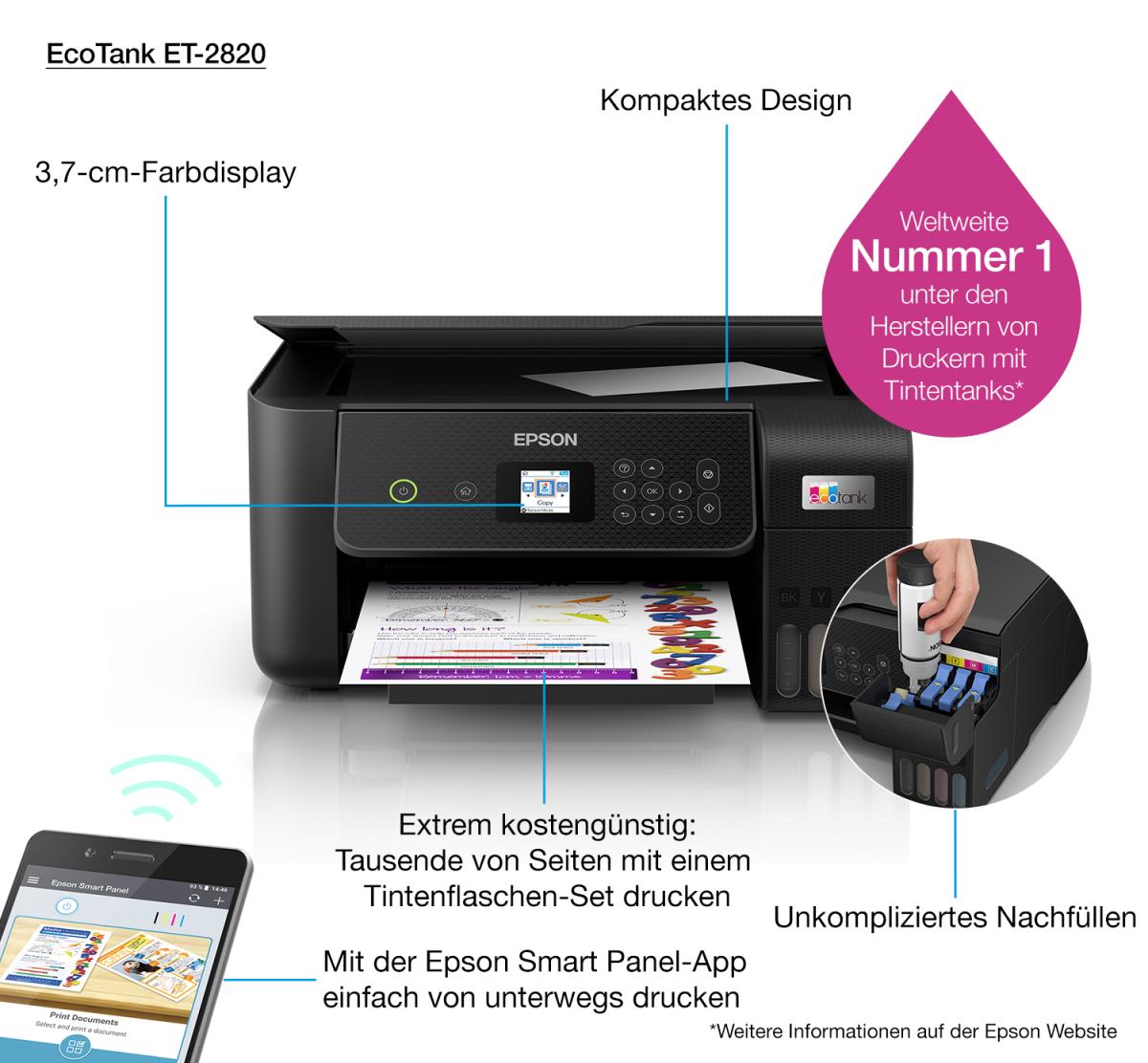 Ecotank Et-2820 - Color All-in-one Printer - Inkjet - A4 - Wi-Fi/ USB