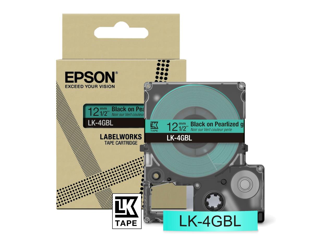 Colour Tape Cartridge - Pearl Green/black 12mm(9m) - Lk-4gbl