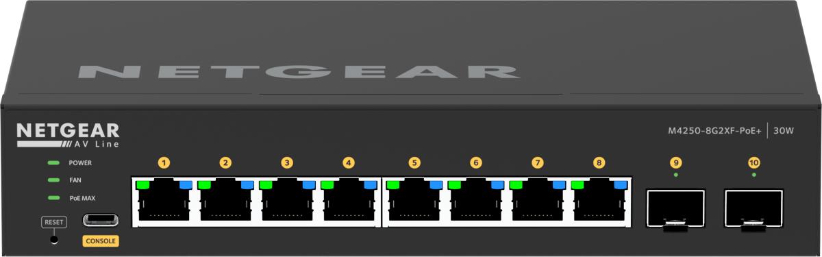 AV Line Managed Desktop Switch M4250-8G2XF-PoE+ (GSM4210PX) - 8x1G PoE+ 220W and 2xSFP+ Port
