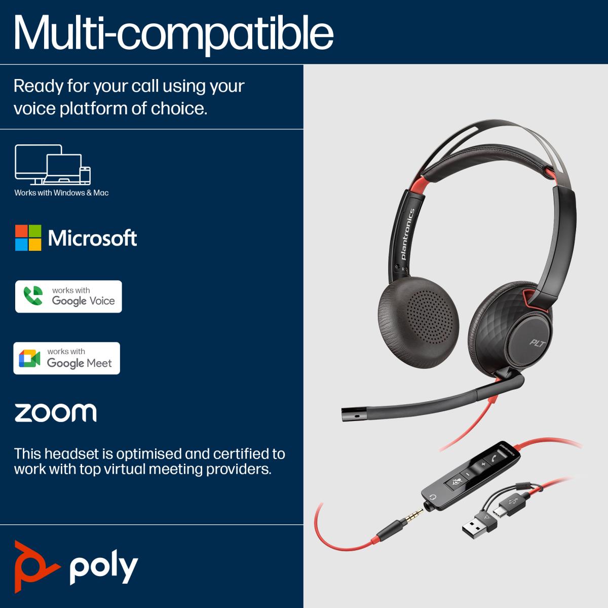 Headset Blackwire 5220 - Stereo - USB-C / USB-A / 3.5mm
