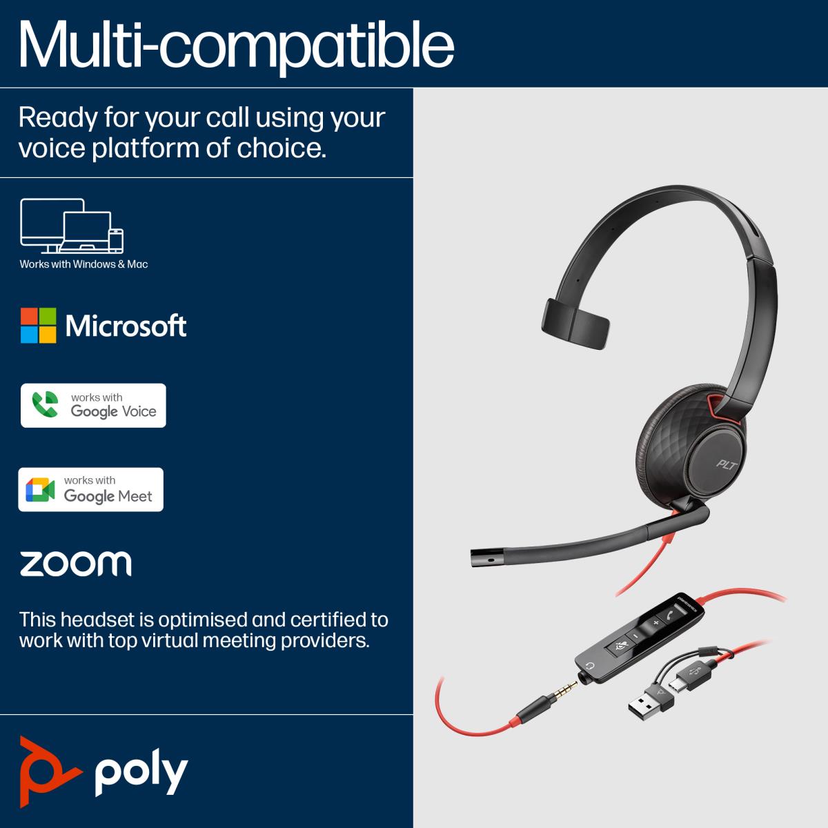 Headset Blackwire 5210 - Monaural  - USB-c / 3.5mm - Bulk
