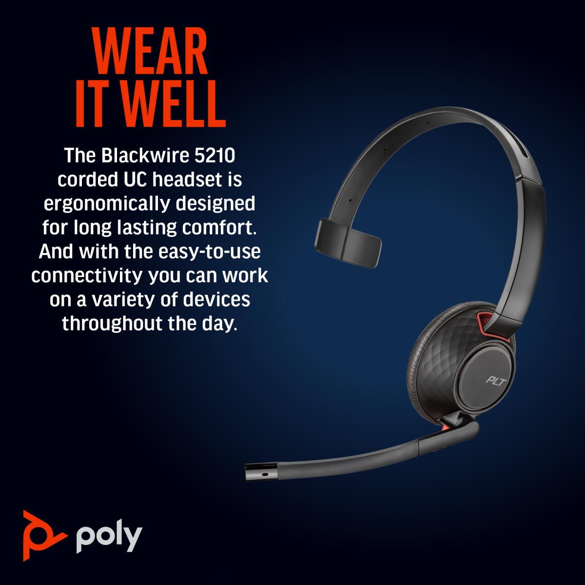 Headset Blackwire 5210 - Monaural  - USB-c / 3.5mm - Bulk
