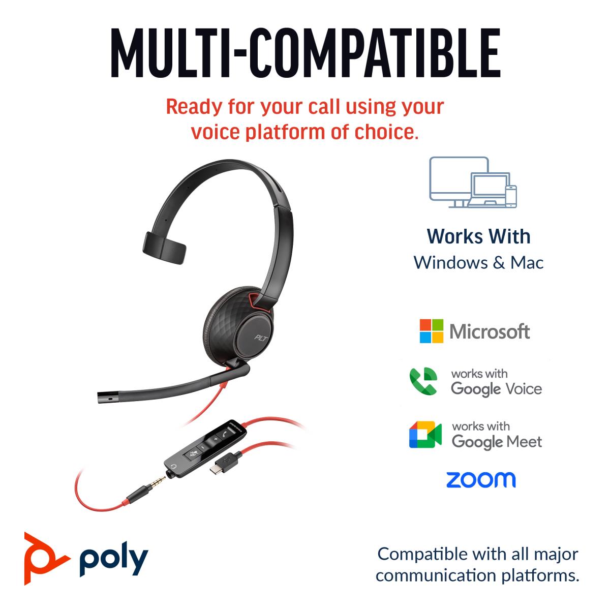 Headset Blackwire 5210 - Monaural  - USB-c / 3.5mm - Bulk