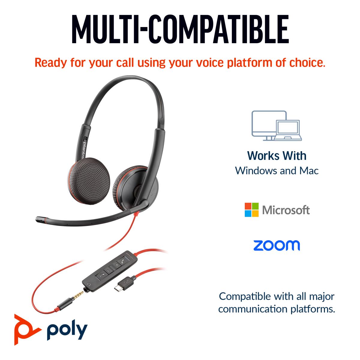 Headset Blackwire 3225 - Stereo - USB-c / 3.5mm - USB-C/A Adapter