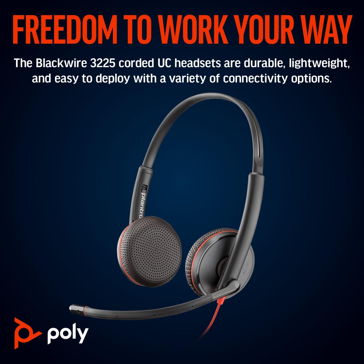 Headset Blackwire 3225 - Stereo - USB-c / 3.5mm - USB-C/A Adapter