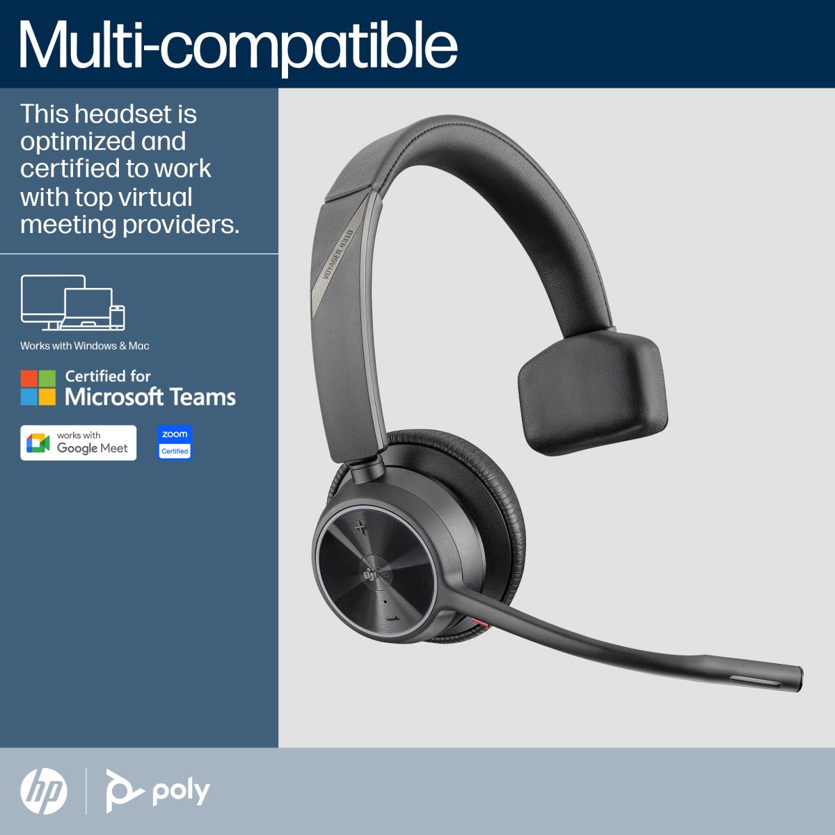 Headset Voyager 4310 Uc Microsoft - Mono - USB-c Bluetooth With Charge Stand