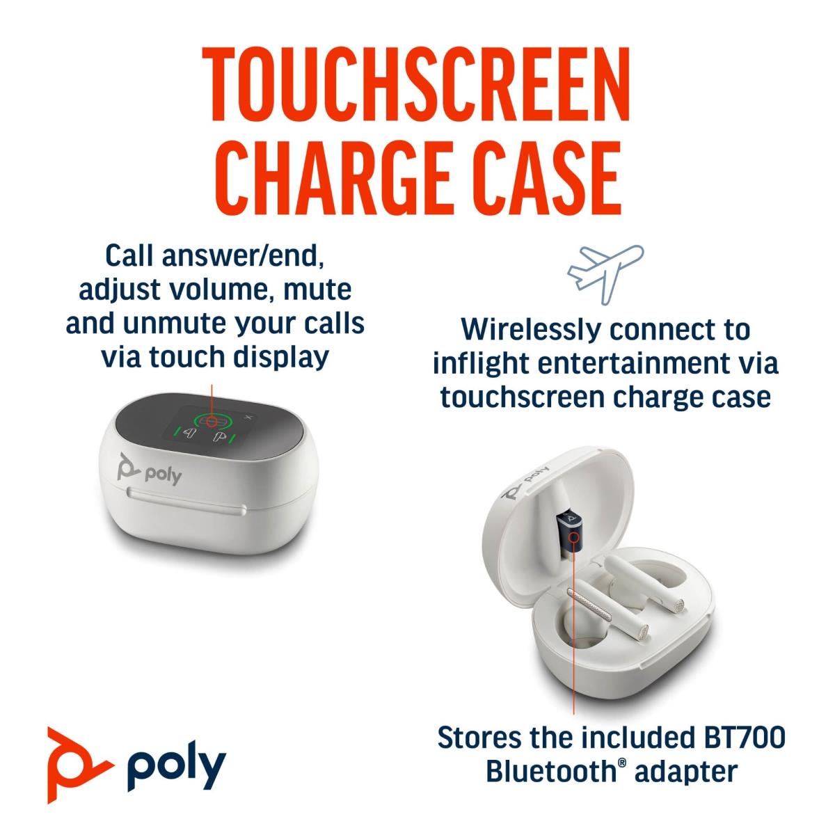 Voyager Free 60+ Uc Bluetooth Wireless Earbuds - Touchscreen Charge Case - Teams - USB-c - White