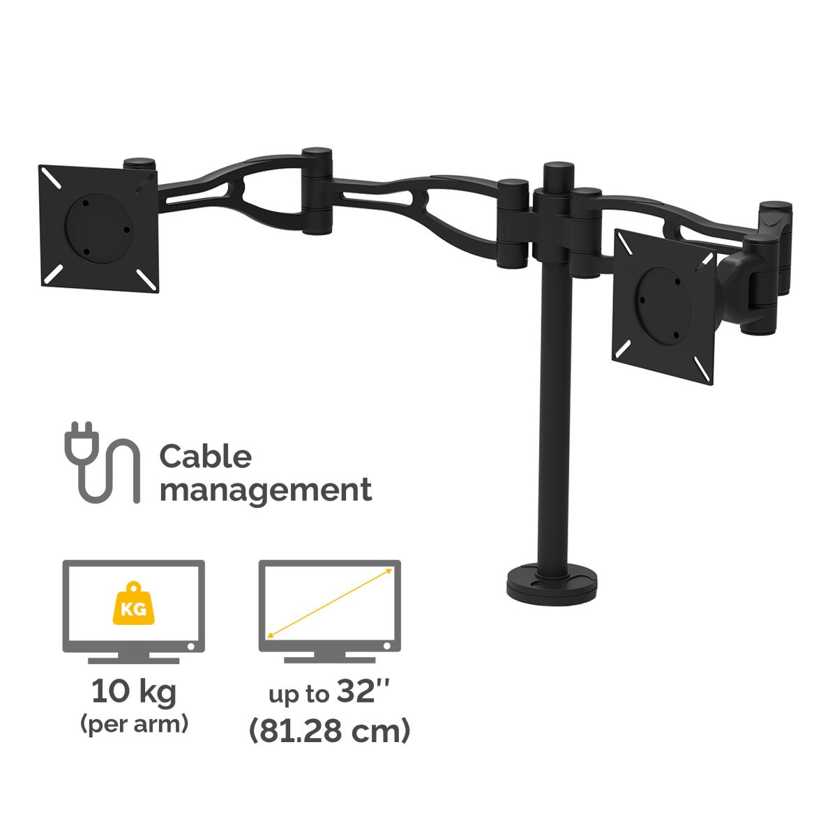 Professional Series Depth Adjustable Dual Monitor Arm Features Two Monitor Arms