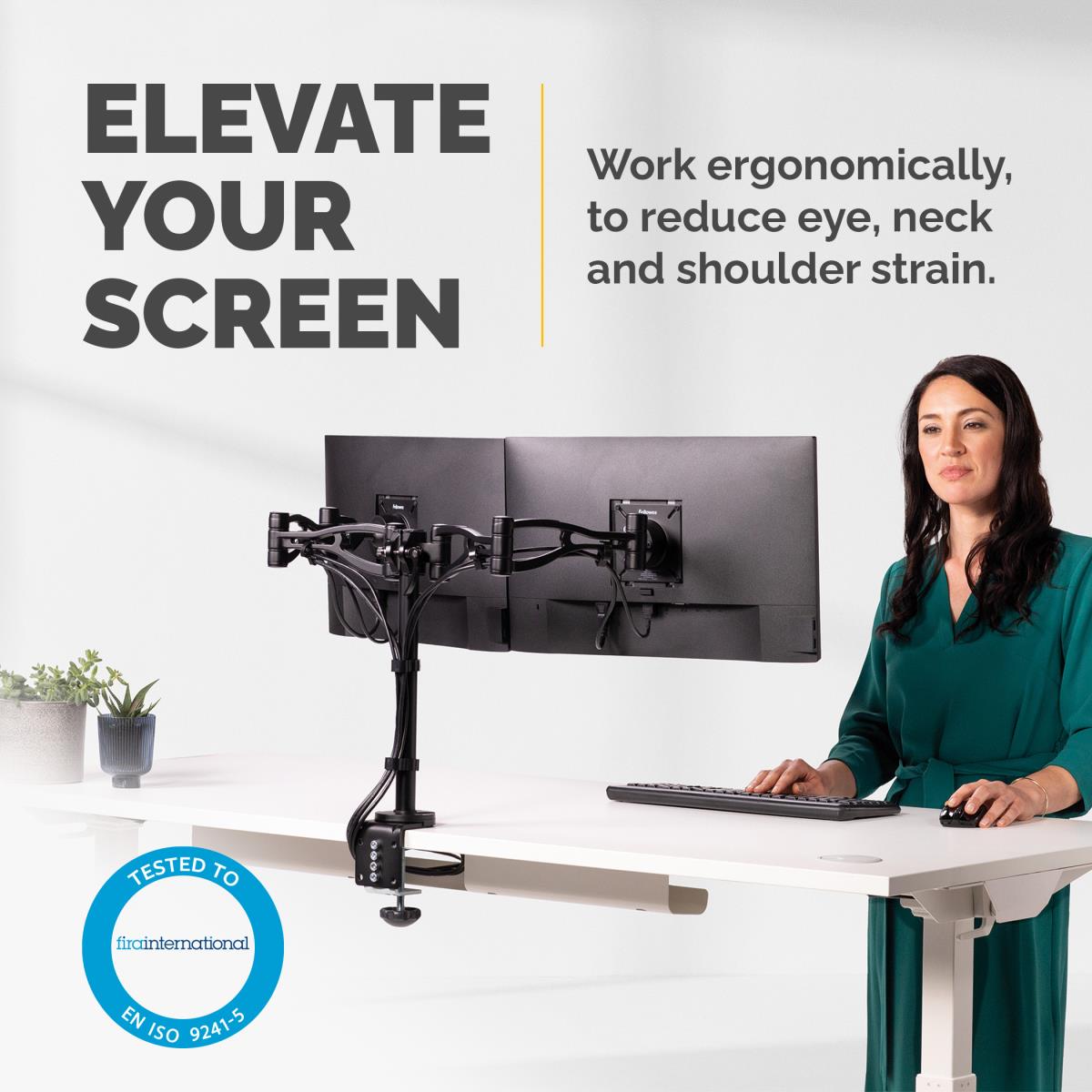 Professional Series Depth Adjustable Dual Monitor Arm Features Two Monitor Arms