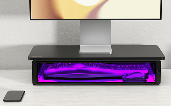 UVStand monitor stand with UVC sanitisation compartment