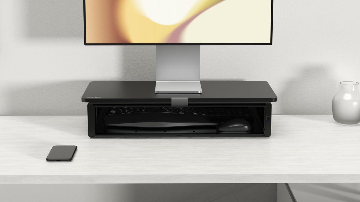 UVStand monitor stand with UVC sanitisation compartment
