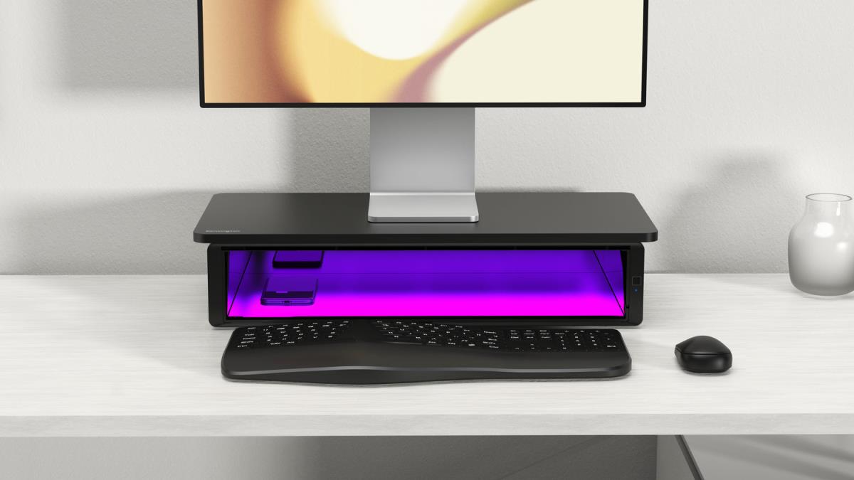 UVStand monitor stand with UVC sanitisation compartment