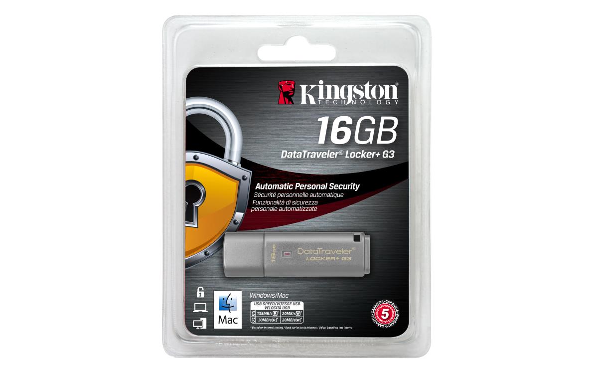 Datatraveler Locker+ G3 - 16GB USB Stick - USB 3.0 - With Automatic Data Security