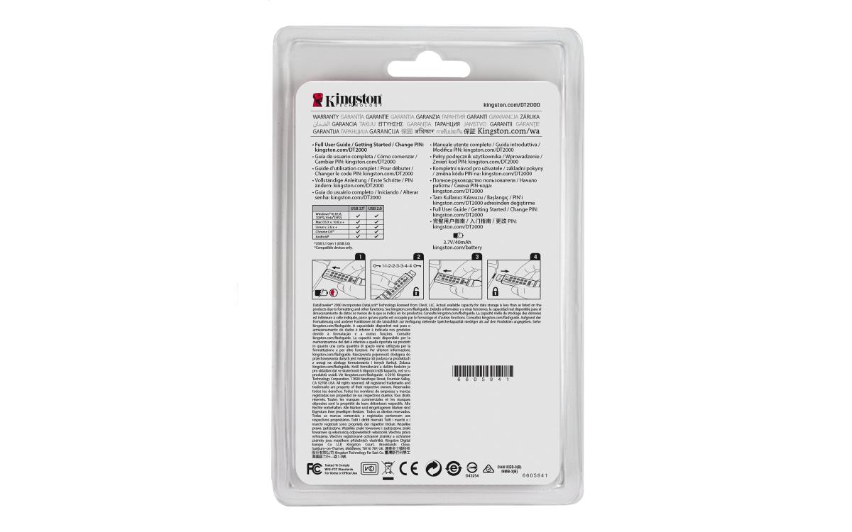 Datatraveler 2000 - 32GB USB Stick - USB 3.0 - Aes 256-bit Hardware-based Data Encryption