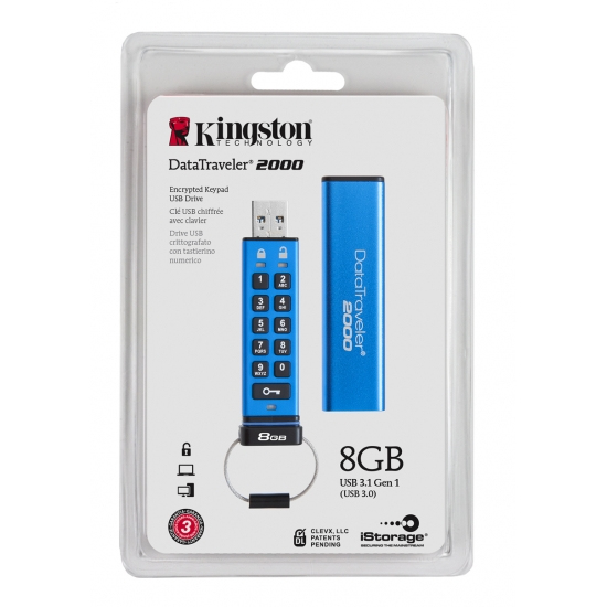 Datatraveler 2000 - 8GB USB Stick - USB 3.0 - Aes 256-bit Hardware-based Data Encryption