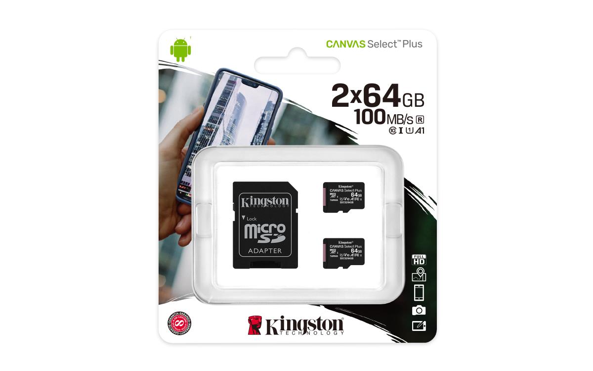 Micro Sdxc Card - Canvas Select Plus - 64GB - A1 C10 2 Pack With Adapter