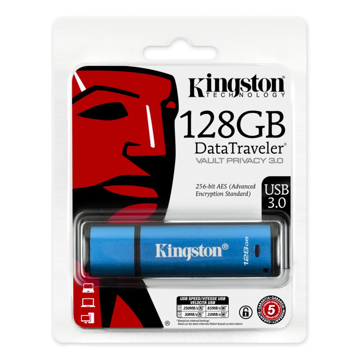 Datatraveler Vault Privacy 3.0 128GB Dtvp30 256bit Aes Encrypted USB 3.0