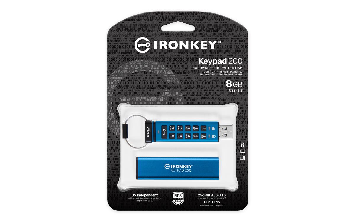 Ironkey Keypad 200 - 8GB USB Stick - USB 3.2 - FIPS 140-3 Level 3 (pending) With Aes 256-bit Encrypted