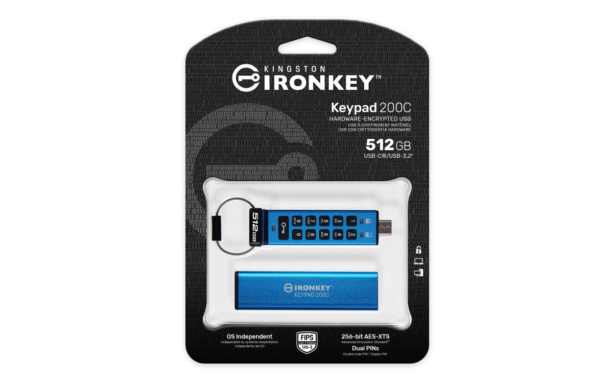 Ironkey Keypad 200c - 512GB USB Stick - USB 3.2 / USB-c - FIPS 140-3 Level 3 (pending) - Aes 256-bit Encrypted