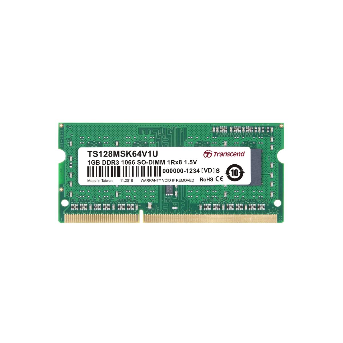 1GB DDR3 1066MHz 204pin So-DIMM Unbuffer Non ECC Memory