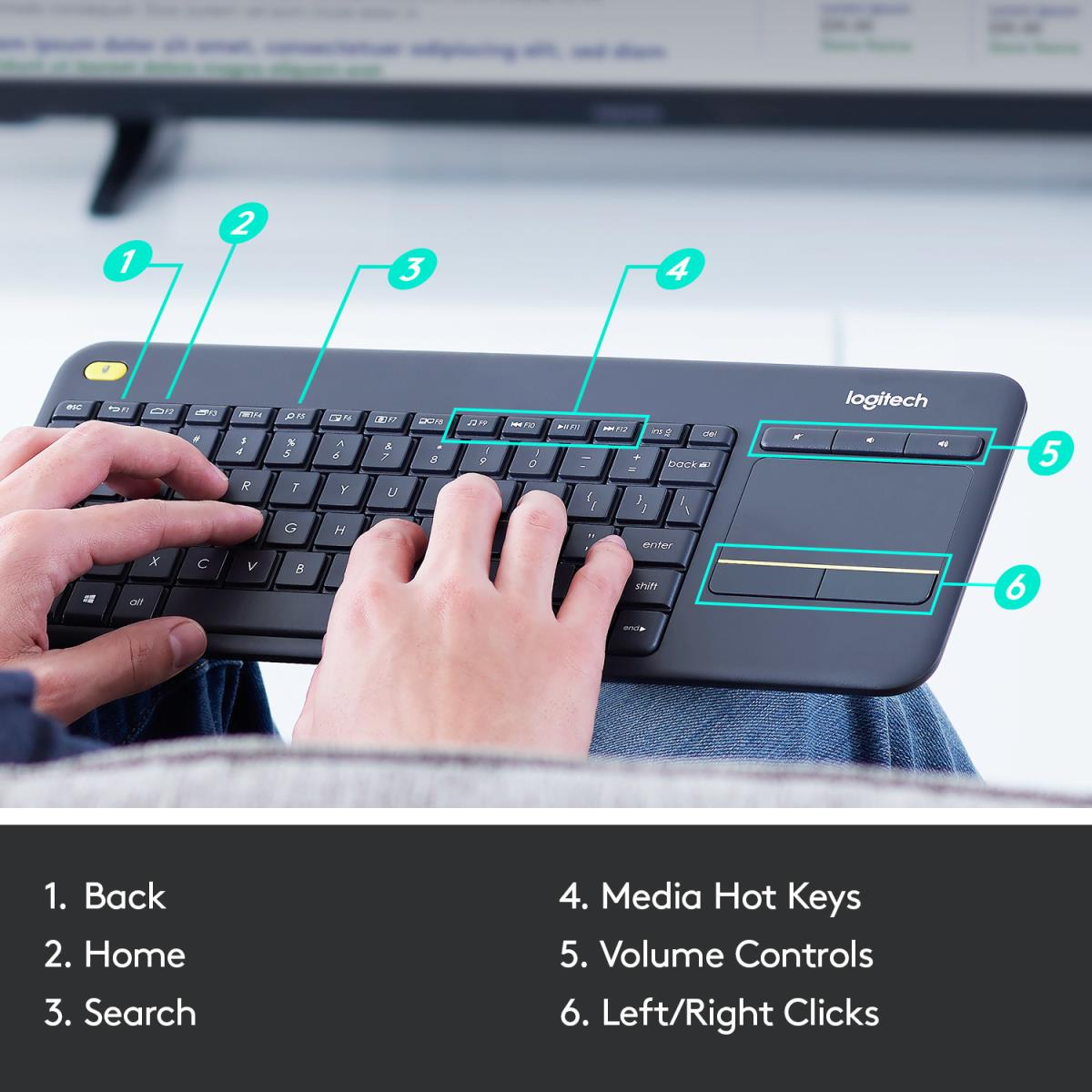 Wireless Touch Keyboard K400 Plus - Black - Qwertzu Swiss-Lux