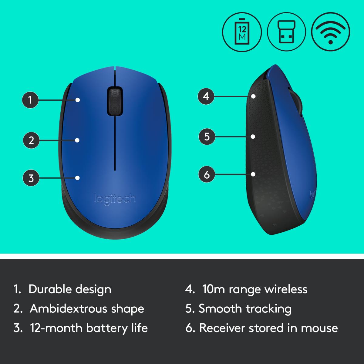M171 Wireless Mouse Blue Emea