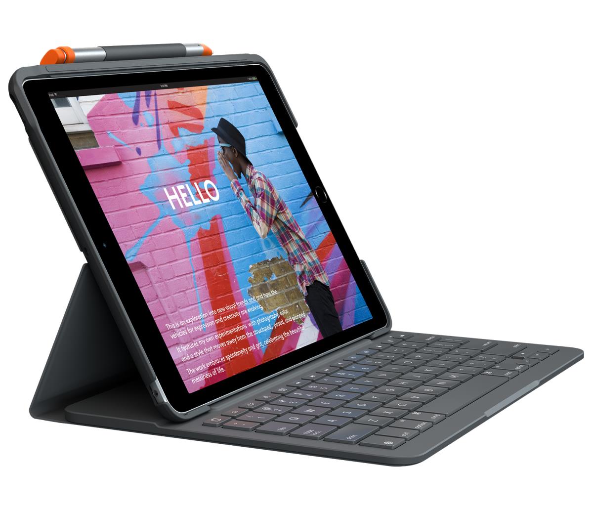 Slim Folio For iPad 7th Generation Graphite Qwerty Ch
