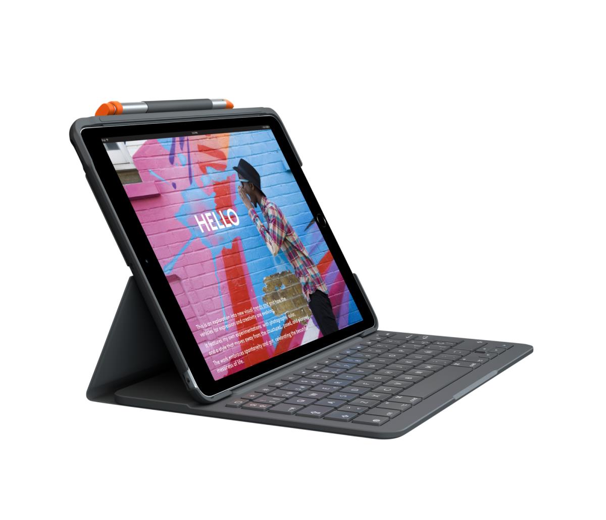 Slim Folio For iPad 7th Generation Graphite Qwerty Espanol