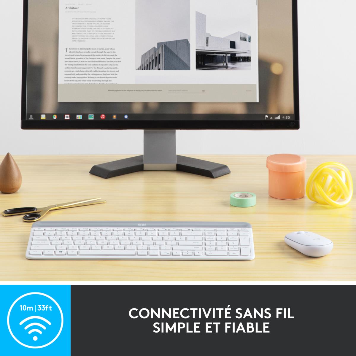 Slim Wireless Keyboard And Mouse Combo Mk470 - Offwhite - Azerty French