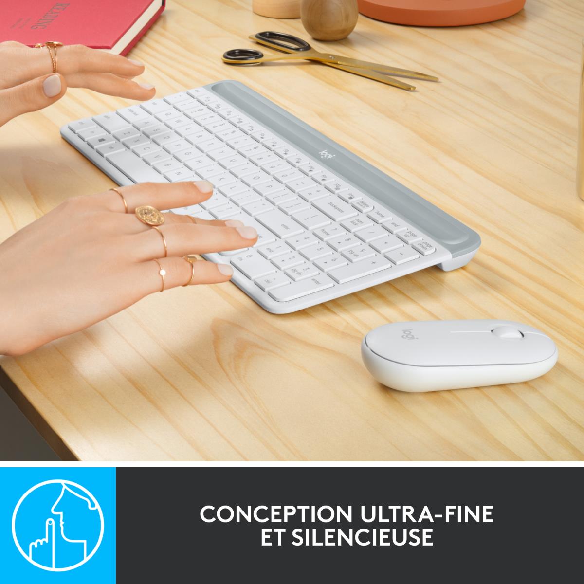 Slim Wireless Keyboard And Mouse Combo Mk470 - Offwhite - Azerty French
