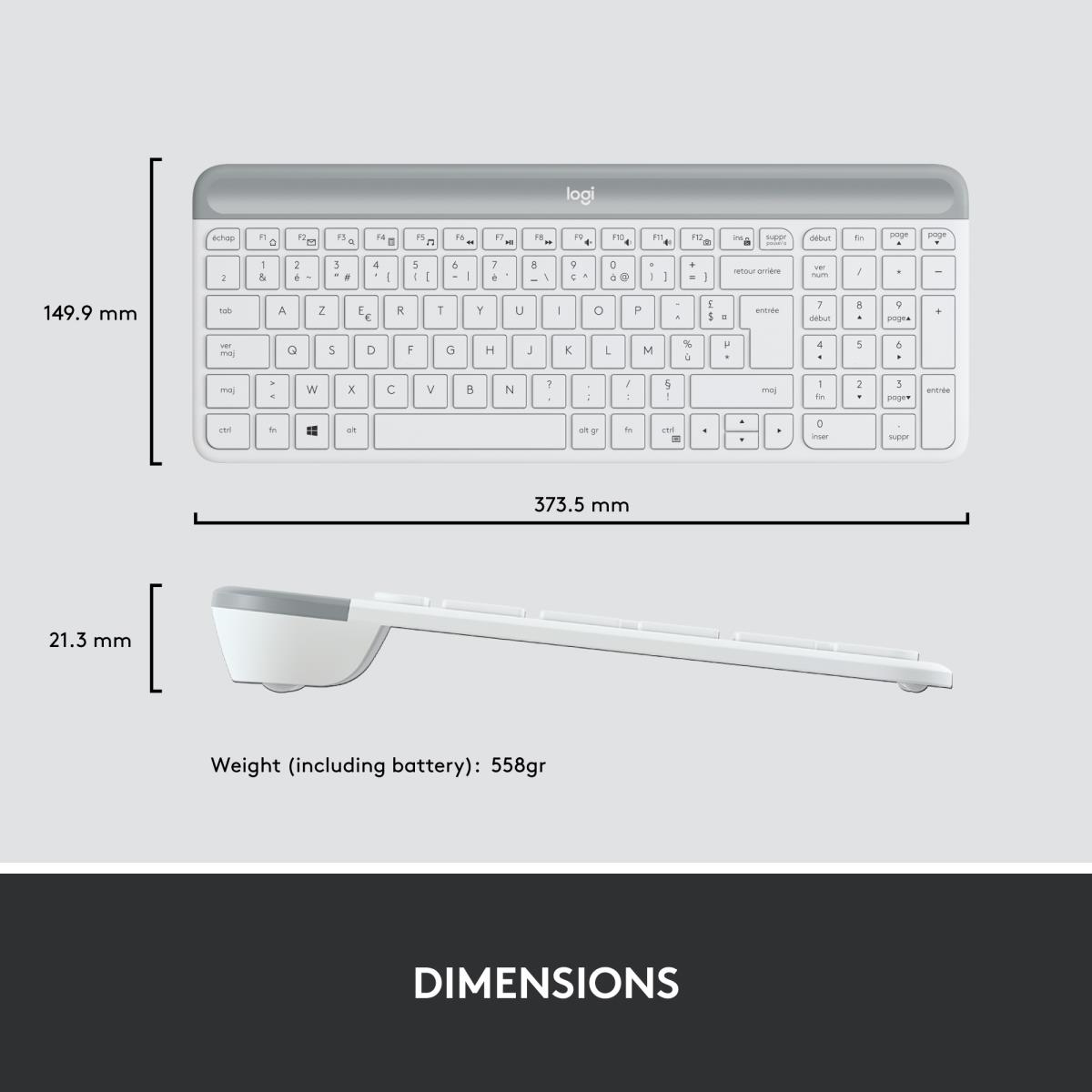 Slim Wireless Keyboard And Mouse Combo Mk470 - Offwhite - Azerty French