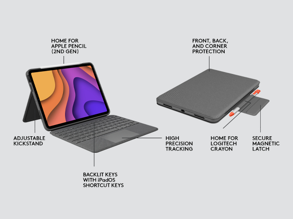 Folio Touch Backlit Keyboard Case With Trackpad Oxford Grey for iPad Air (4th gen) Espanol Qwerty