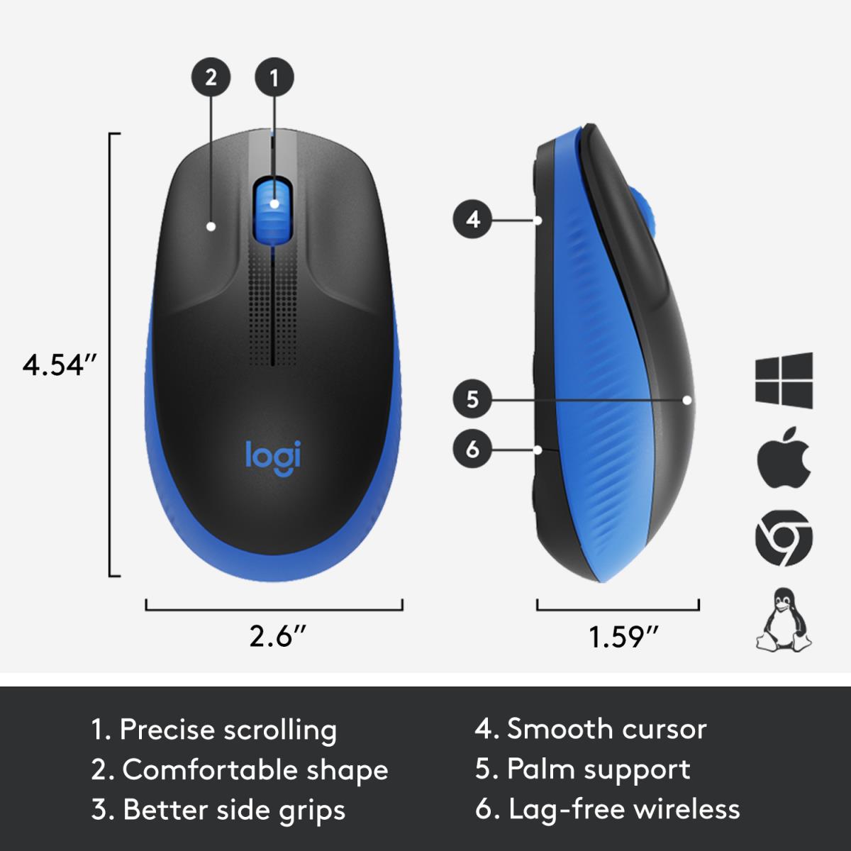 M190 Full-Size Wireless Mouse Blue