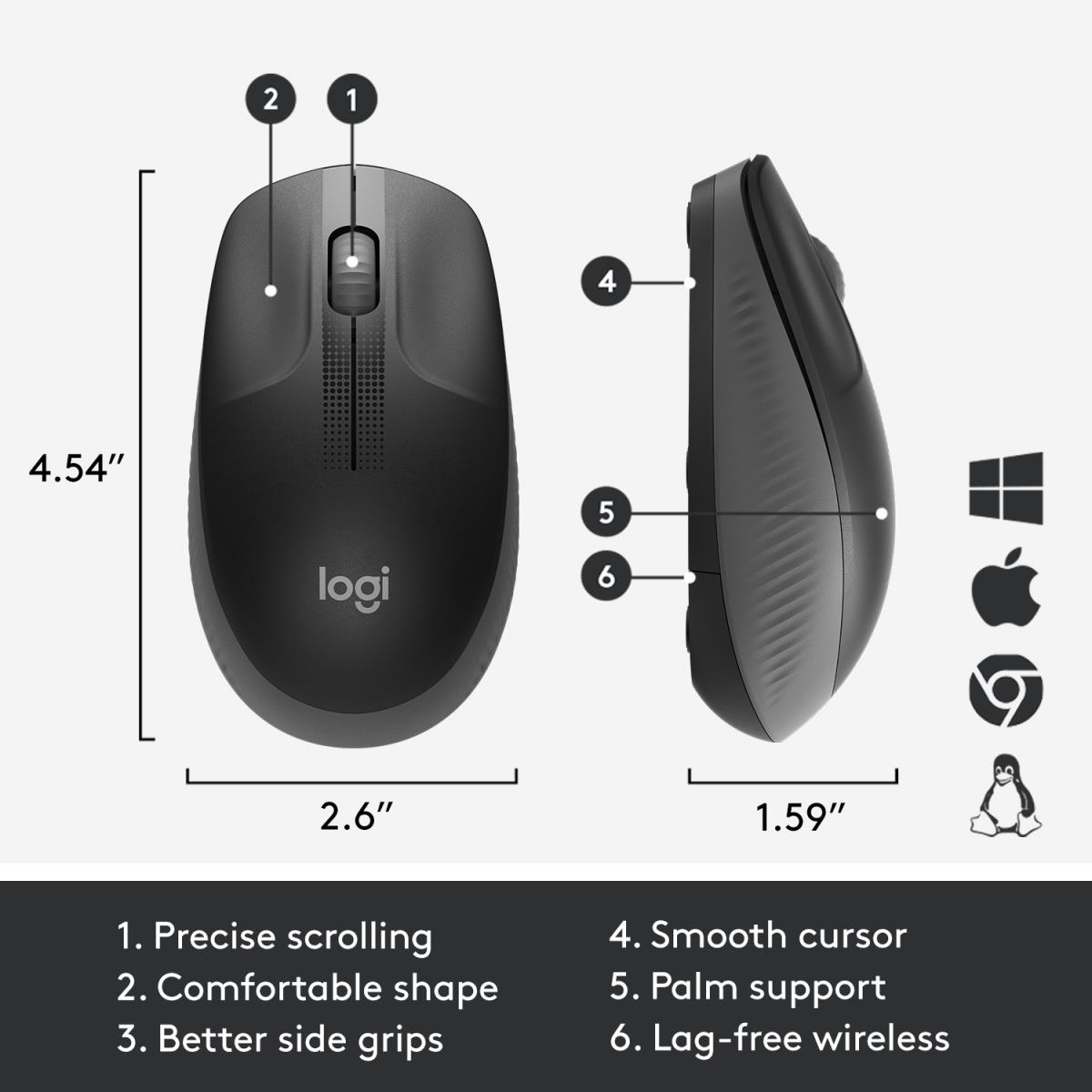 M190 Full-Size Wireless Mouse Charcoal