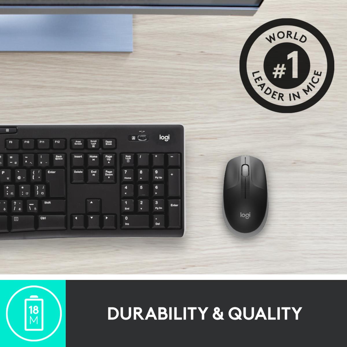 M190 Full-Size Wireless Mouse Mid Grey
