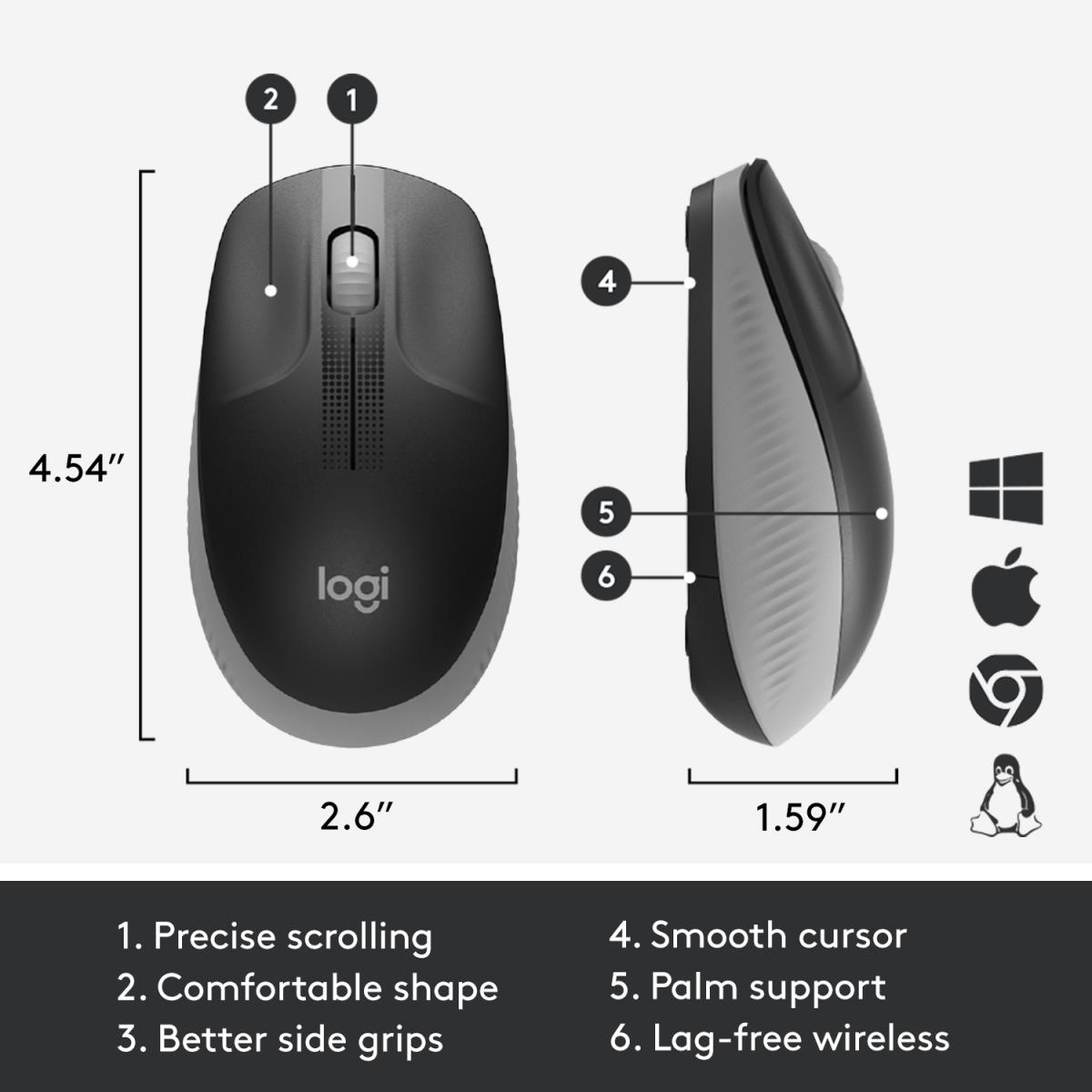 M190 Full-Size Wireless Mouse Mid Grey