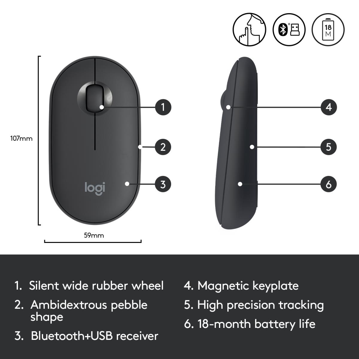Pebble M350 Wireless Mouse - Graphite