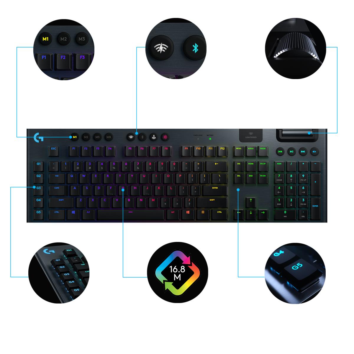 G915 Lightspeed Wireless RGB Mechanical Gaming Keyboard Black Qwertzu Swiss-Lux Tactile